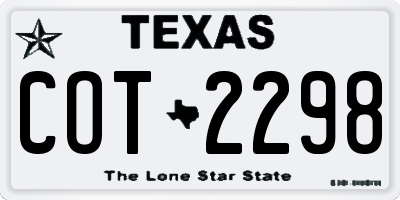 TX license plate COT2298