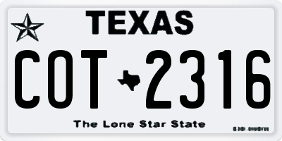 TX license plate COT2316