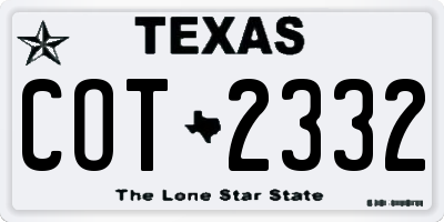 TX license plate COT2332