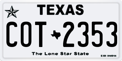 TX license plate COT2353