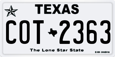 TX license plate COT2363