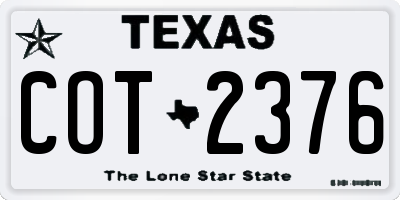 TX license plate COT2376