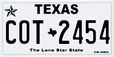 TX license plate COT2454