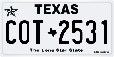 TX license plate COT2531