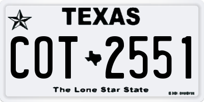 TX license plate COT2551