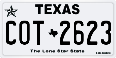 TX license plate COT2623