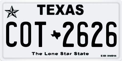 TX license plate COT2626