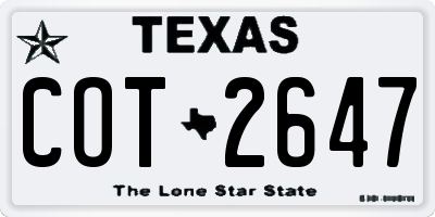 TX license plate COT2647