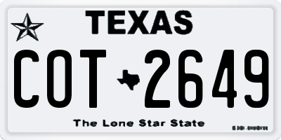 TX license plate COT2649