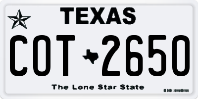 TX license plate COT2650