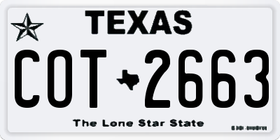 TX license plate COT2663