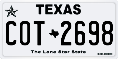 TX license plate COT2698