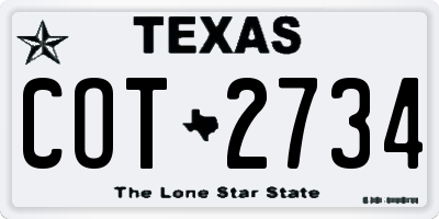 TX license plate COT2734
