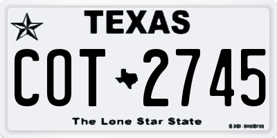TX license plate COT2745