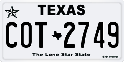 TX license plate COT2749