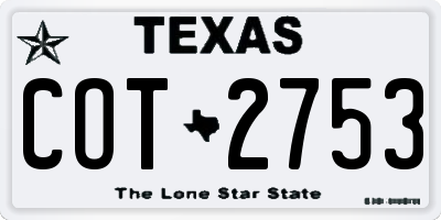 TX license plate COT2753