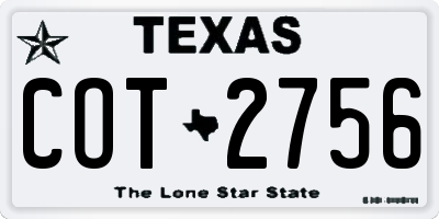 TX license plate COT2756