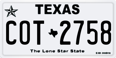 TX license plate COT2758