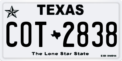 TX license plate COT2838