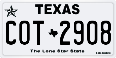 TX license plate COT2908