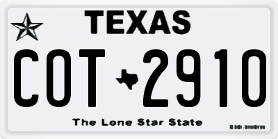 TX license plate COT2910