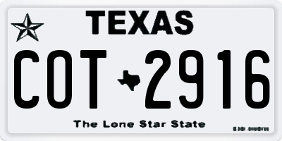 TX license plate COT2916