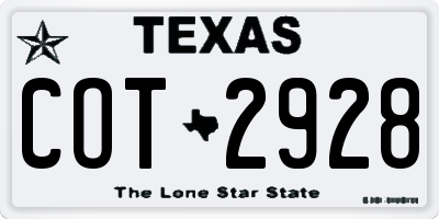 TX license plate COT2928