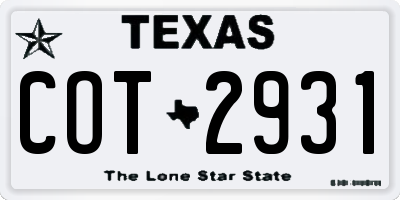 TX license plate COT2931
