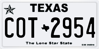 TX license plate COT2954