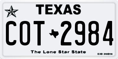 TX license plate COT2984