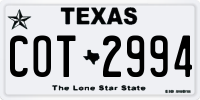 TX license plate COT2994