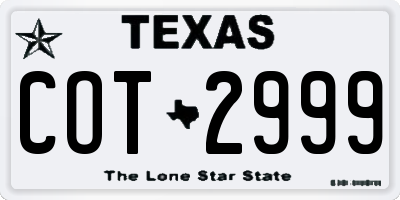 TX license plate COT2999
