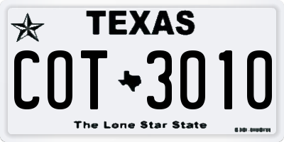 TX license plate COT3010