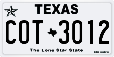 TX license plate COT3012