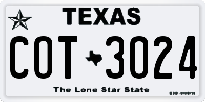 TX license plate COT3024