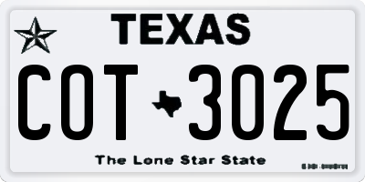 TX license plate COT3025