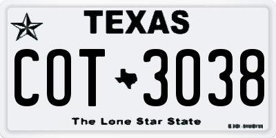 TX license plate COT3038
