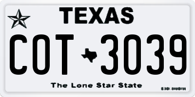 TX license plate COT3039