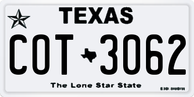 TX license plate COT3062