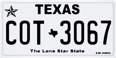 TX license plate COT3067