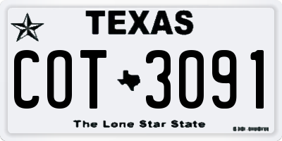 TX license plate COT3091