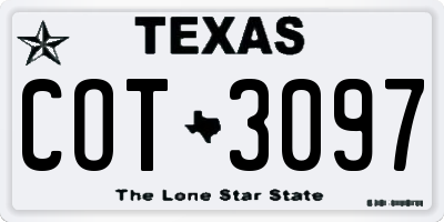 TX license plate COT3097