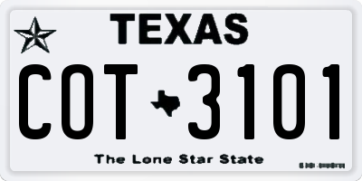 TX license plate COT3101