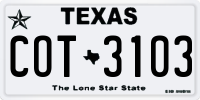 TX license plate COT3103