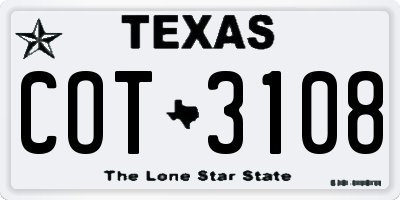 TX license plate COT3108