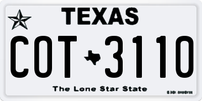 TX license plate COT3110