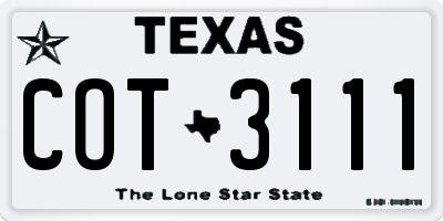 TX license plate COT3111