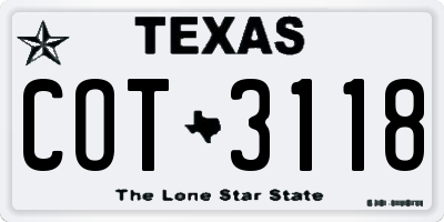 TX license plate COT3118