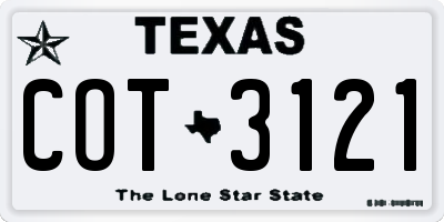 TX license plate COT3121