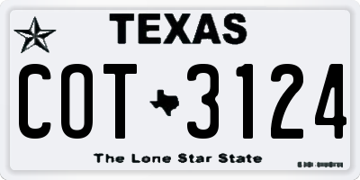 TX license plate COT3124